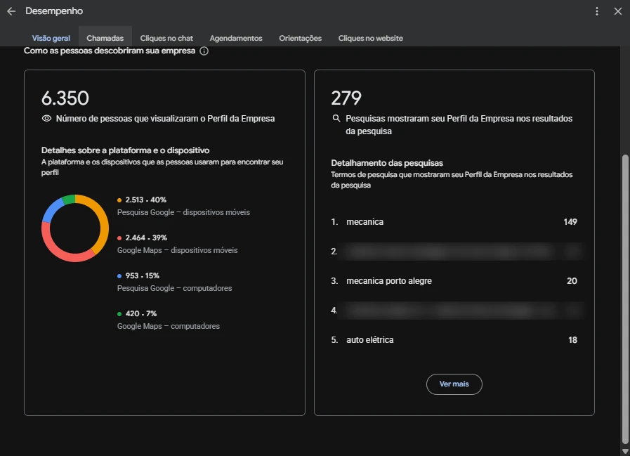 Painel do Perfil da Empresa no Google — Mecânica
