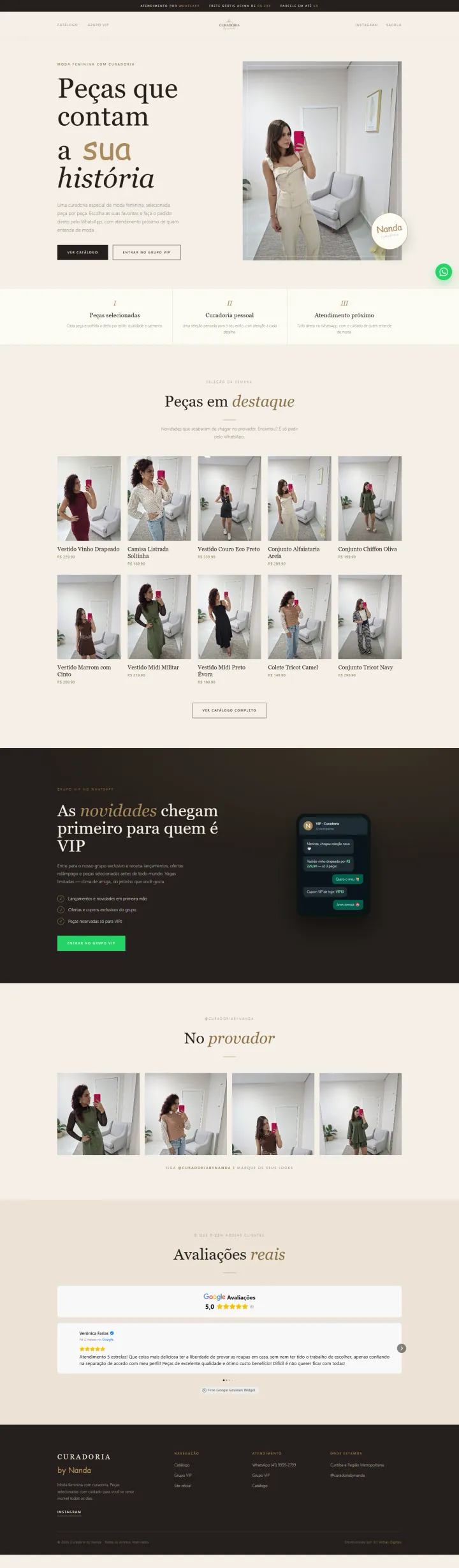 Site desenvolvido para Curadoria by Nanda